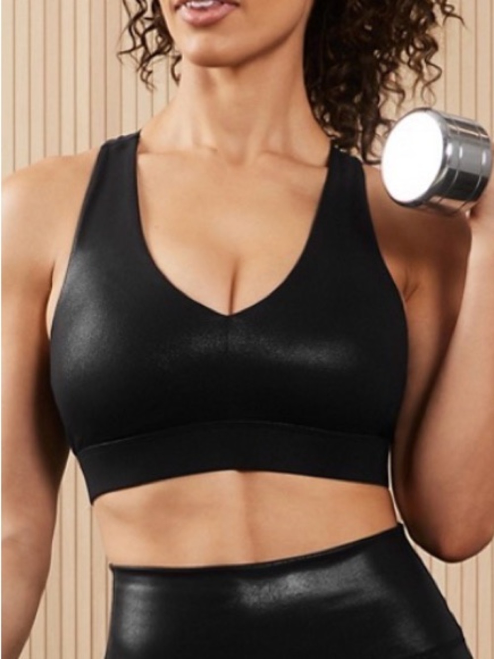 Fabletics On-The-Go Medium Impact Sports Bra Black Fog Foil Phone Pocket Size M